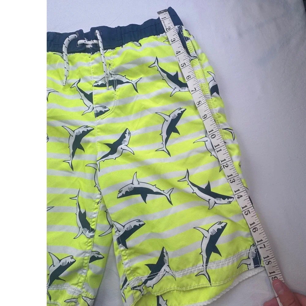 Gap Kids Boys Shark Print Swim Trunks Safety Yellow Striped XL 12 Beach vacation